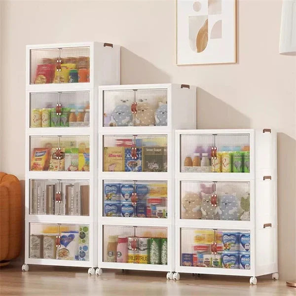 Kit Cajas Organizadoras Apilables con Ruedas y Puerta Frontal