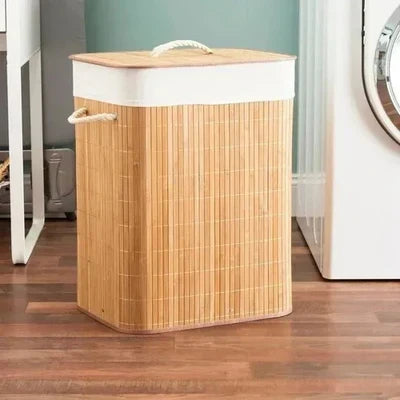 Cesto de Ropa de Bambú Plegable con Forro Interno y Tapa - imagen 2