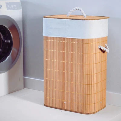 Cesto de Ropa de Bambú Plegable con Forro Interno y Tapa - imagen 3